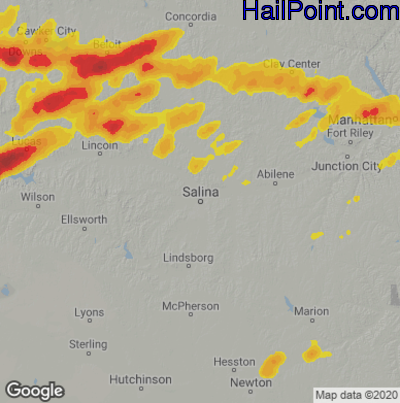 Hail Map for Salina, KS Region on August 10, 2021