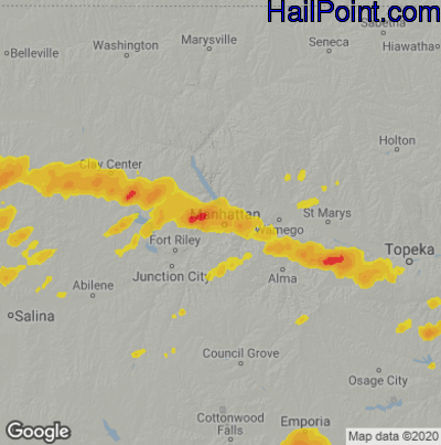 Hail Map for Mahhattan, KS Region on August 10, 2021