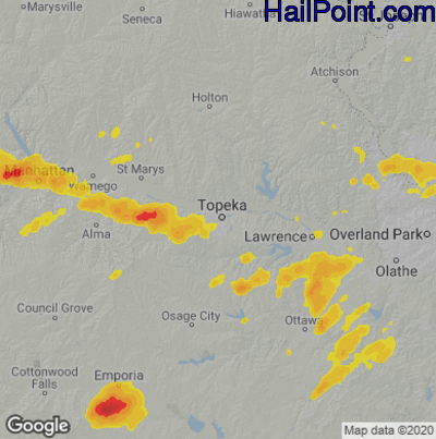 Hail Map for Topeka, KS Region on August 10, 2021
