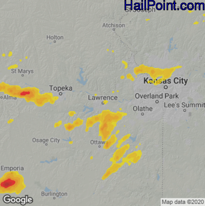 Hail Map for Lawerence, KS Region on August 10, 2021