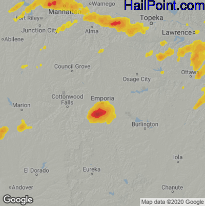 Hail Map for Emporia, KS Region on August 10, 2021