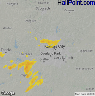 Hail Map for Kansas City, KS Region on August 10, 2021