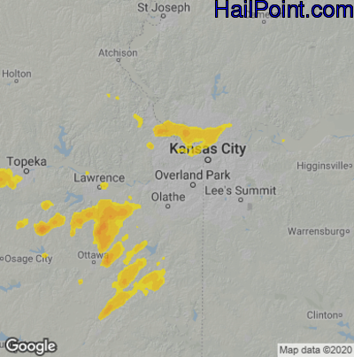 Hail Map for Shawnee, KS Region on August 10, 2021