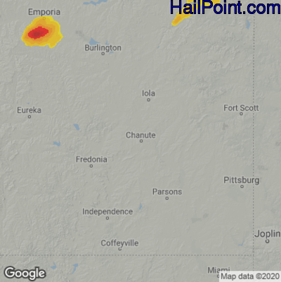 Hail Map for Chanute, KS Region on August 10, 2021