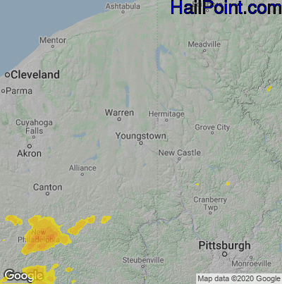 Hail Map for Youngstown, OH Region on August 10, 2021