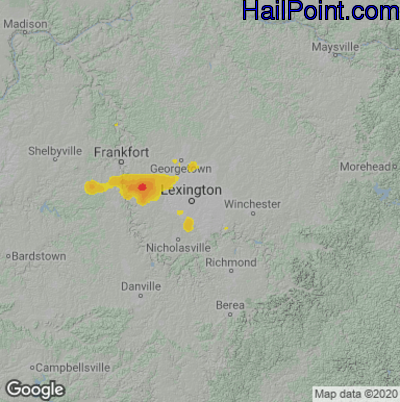 Hail Map for Lexington, KY Region on August 10, 2021 