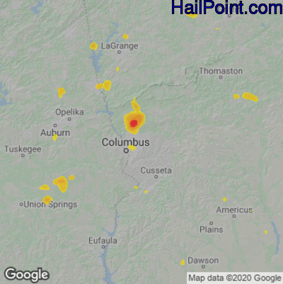 Hail Map for Columbus, GA Region on August 10, 2021 
