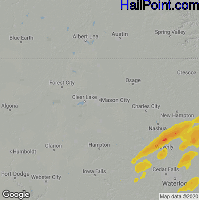 Hail Map for Mason City, IA Region on August 10, 2021