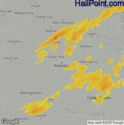 Hail Map for Waterloo, IA Region on August 10, 2021 