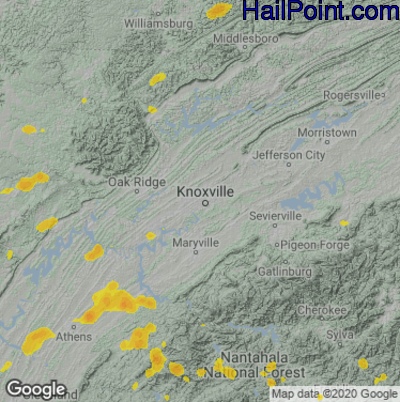 Hail Map for Knoxville, TN Region on August 10, 2021