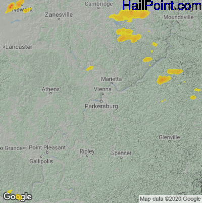Hail Map for Parkersburg, WV Region on August 10, 2021