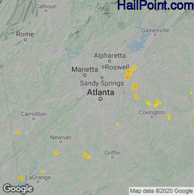 Hail Map for Atlanta, GA Region on August 10, 2021 