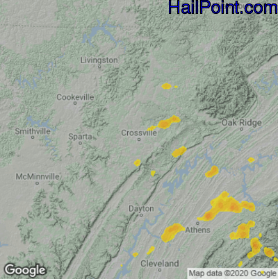 Hail Map for Crossville, TN Region on August 10, 2021
