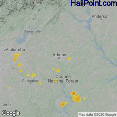 Hail Map for Athens, GA Region on August 10, 2021 
