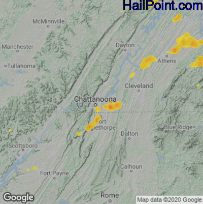 Hail Map for Chattanooga, TN Region on August 10, 2021