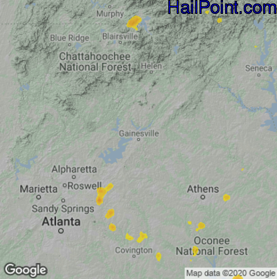 Hail Map for Gainsville, GA Region on August 10, 2021