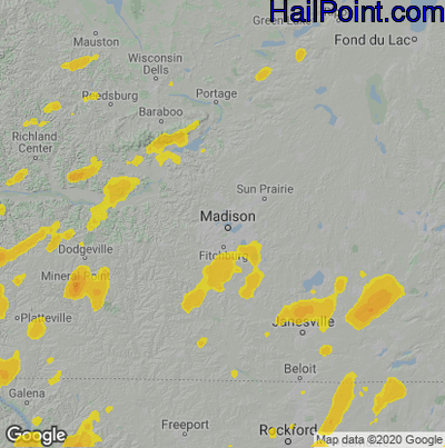 Hail Map for Madison, WI Region on August 10, 2021