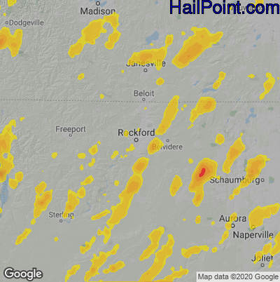 Hail Map for Rockford, IL Region on August 10, 2021 
