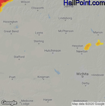 Hail Map for Hutchinson, KS Region on August 10, 2021