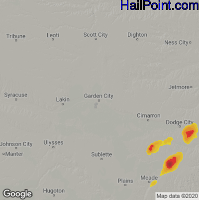 Hail Map for Garden City, KS Region on August 10, 2021