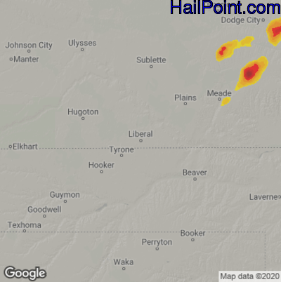 Hail Map for Liberal, KS Region on August 10, 2021