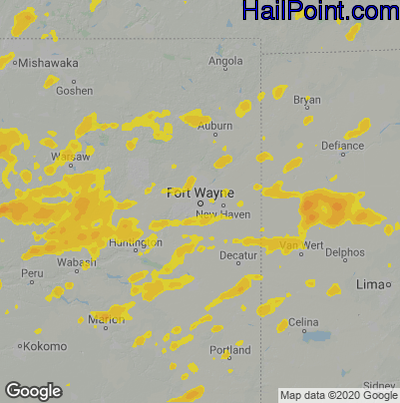 Hail Map for Fort Wayne, IN Region on August 10, 2021