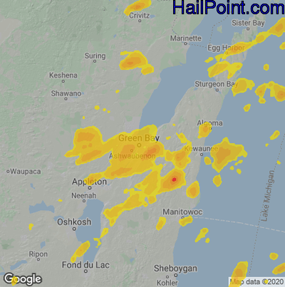 Hail Map for Green Bay, WI Region on August 10, 2021 