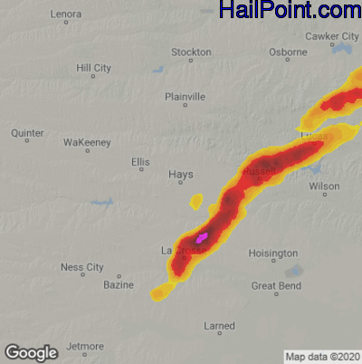 Hail Map for Hays, KS Region on August 10, 2021