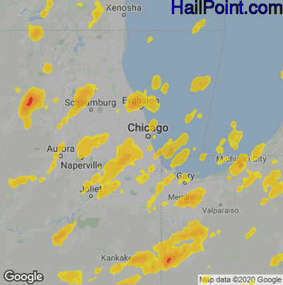 Hail Map for Chicago, IL Region on August 11, 2021