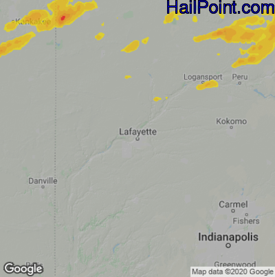 Hail Map for Layfette, IN Region on August 11, 2021