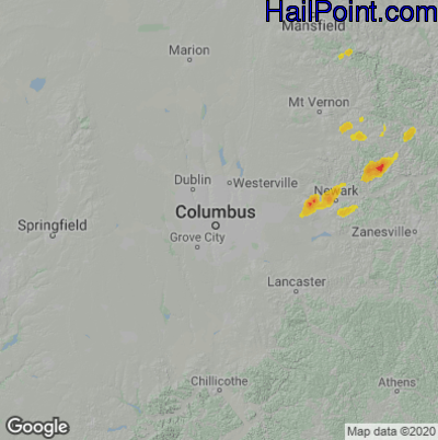 Hail Map for Columbus, OH Region on August 11, 2021