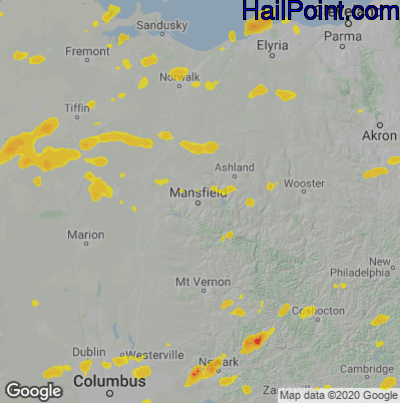 Hail Map for Mansfield, OH Region on August 11, 2021