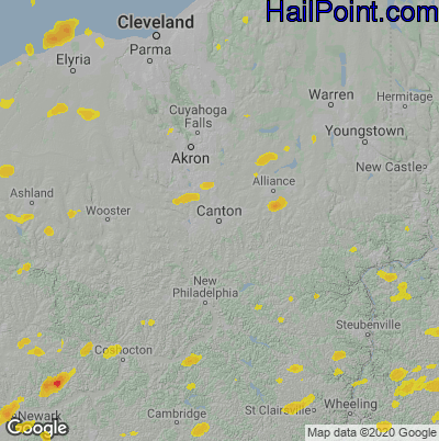 Hail Map for Canton, OH Region on August 11, 2021