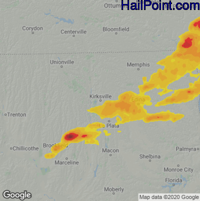 Hail Map for Kirskville, MO Region on August 11, 2021 
