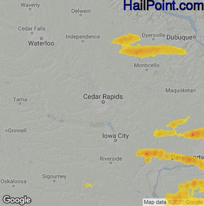 Hail Map for Cedar Rapids, IA Region on August 11, 2021