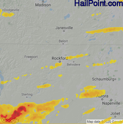 Hail Map for Rockford, IL Region on August 11, 2021