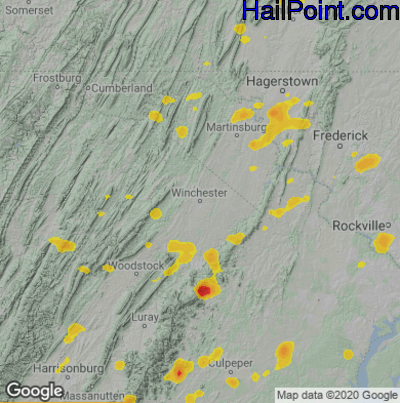 Hail Map for Winchester, VA Region on August 11, 2021