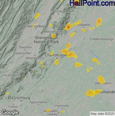 Hail Map for Charlotttesville, VA Region on August 11, 2021