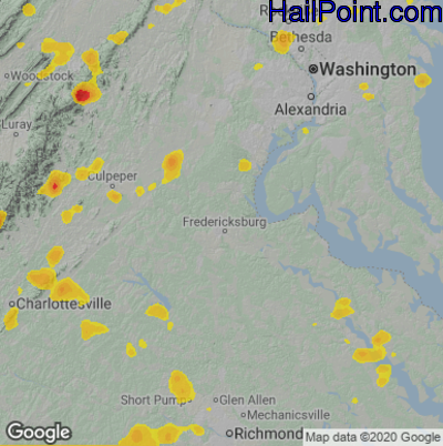 Hail Map for Fredericksburg, VA Region on August 11, 2021