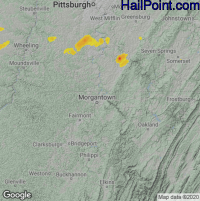 Hail Map for Morgantown, WV Region on August 11, 2021