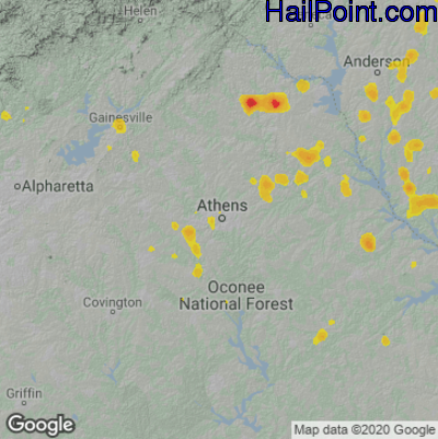 Hail Map for Athens, GA Region on August 11, 2021