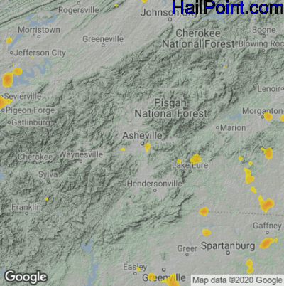 Hail Map for Asheville, NC Region on August 11, 2021