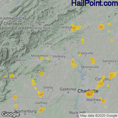 Hail Map for Hickory, NC Region on August 11, 2021
