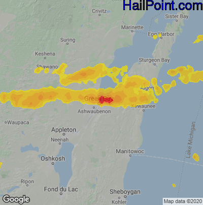 Hail Map for Green Bay, WI Region on August 11, 2021