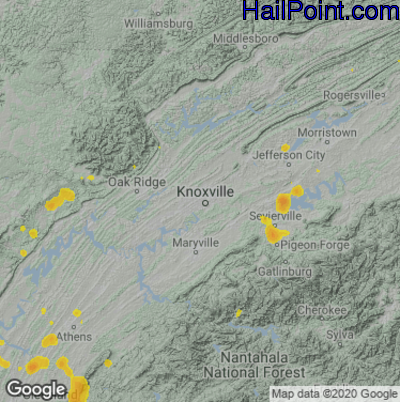 Hail Map for Knoxville, TN Region on August 11, 2021