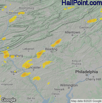 Hail Map for Reading, PA Region on August 11, 2021