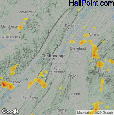 Hail Map for Chattanooga, TN Region on August 11, 2021 