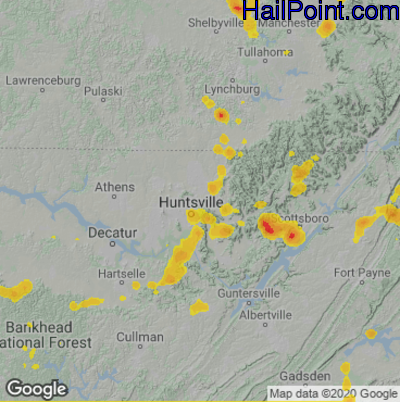 Hail Map for Huntsville, AL Region on August 11, 2021