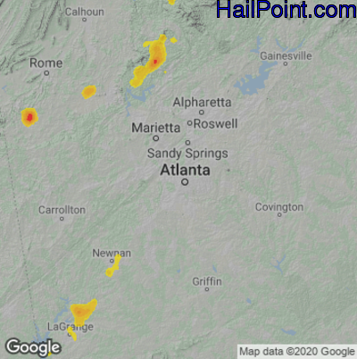 Hail Map for Atlanta, GA Region on August 11, 2021