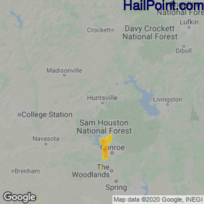 Hail Map for Huntsville, TX Region on August 11, 2021